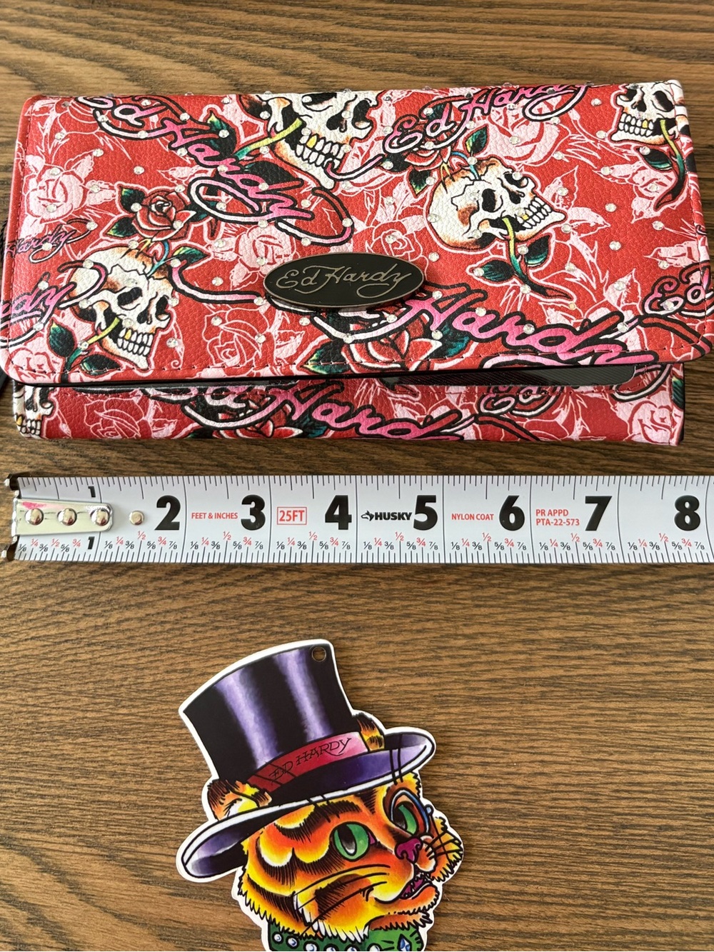 Ed Hardy Rhinestones Red and Black Skull Print Women's Wallet